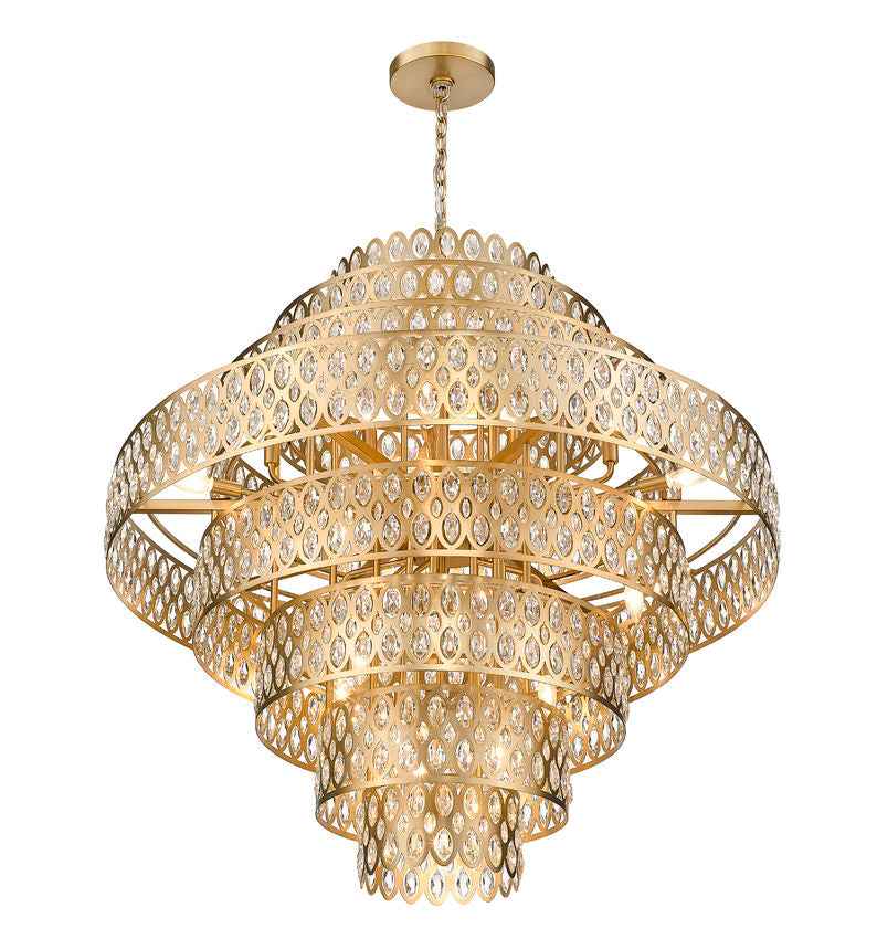 Z-Lite Dealey 45" 25-Light Heirloom Brass Pendant Light With Steel and Crystal Shade