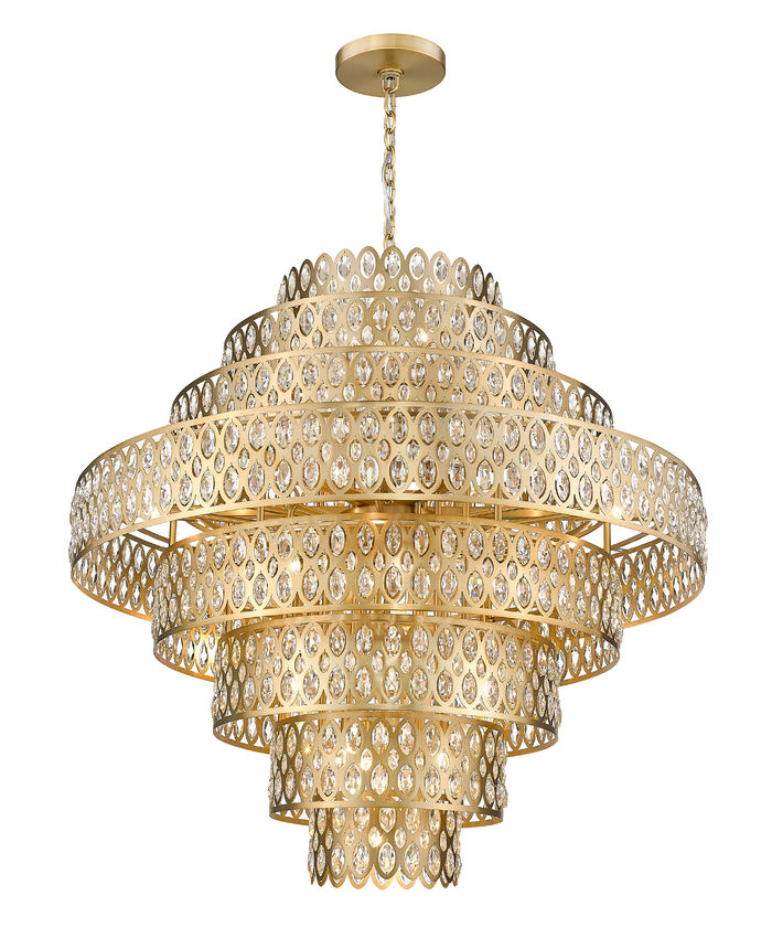 Z-Lite Dealey 45" 25-Light Heirloom Brass Pendant Light With Steel and Crystal Shade