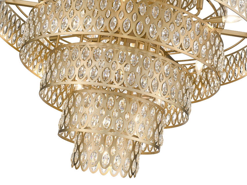 Z-Lite Dealey 45" 25-Light Heirloom Brass Pendant Light With Steel and Crystal Shade