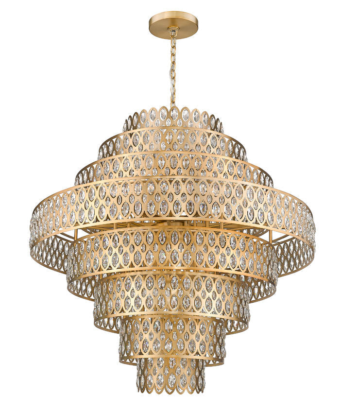 Z-Lite Dealey 45" 25-Light Heirloom Brass Pendant Light With Steel and Crystal Shade