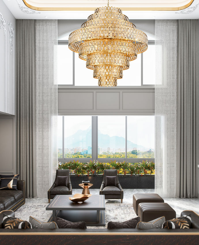 Z-Lite Dealey 45" 25-Light Heirloom Brass Pendant Light With Steel and Crystal Shade