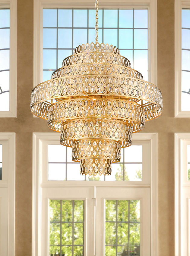 Z-Lite Dealey 45" 25-Light Heirloom Brass Pendant Light With Steel and Crystal Shade