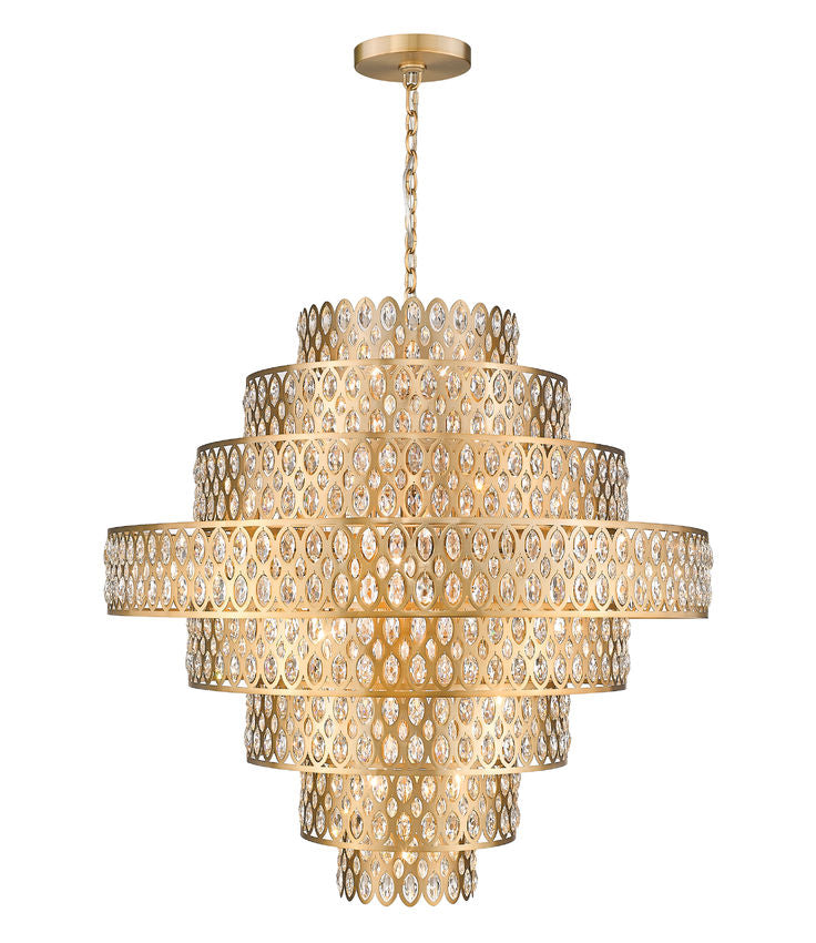Z-Lite Dealey 45" 25-Light Heirloom Brass Pendant Light With Steel and Crystal Shade