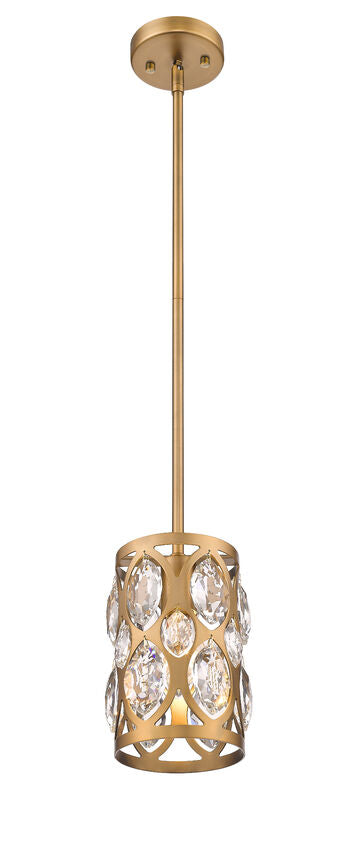 Z-Lite Dealey 7" 1-Light Heirloom Brass Mini Pendant Light With Clear Crystal Shade