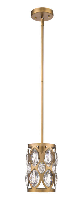 Z-Lite Dealey 7" 1-Light Heirloom Brass Mini Pendant Light With Clear Crystal Shade