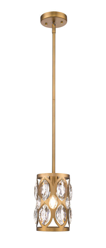 Z-Lite Dealey 7" 1-Light Heirloom Brass Mini Pendant Light With Clear Crystal Shade