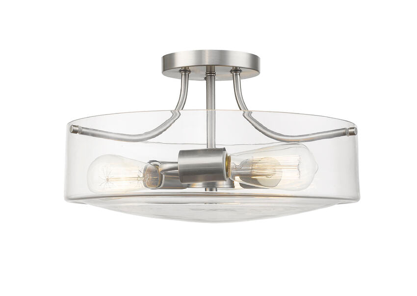 Z-Lite Delaney 15" 3-Light Brushed Nickel Semi Flush Mount With Clear Glass Shade