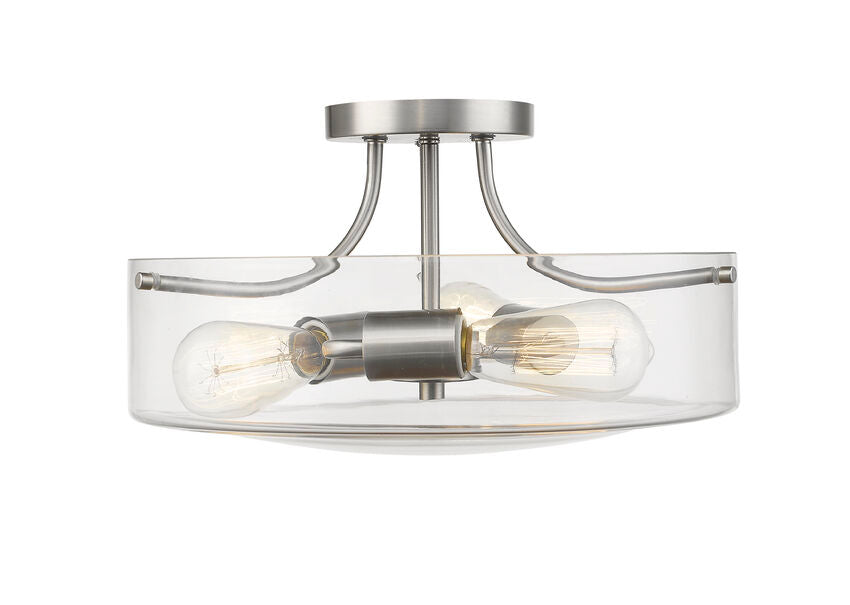 Z-Lite Delaney 15" 3-Light Brushed Nickel Semi Flush Mount With Clear Glass Shade