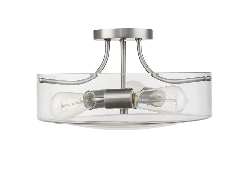 Z-Lite Delaney 15" 3-Light Brushed Nickel Semi Flush Mount With Clear Glass Shade