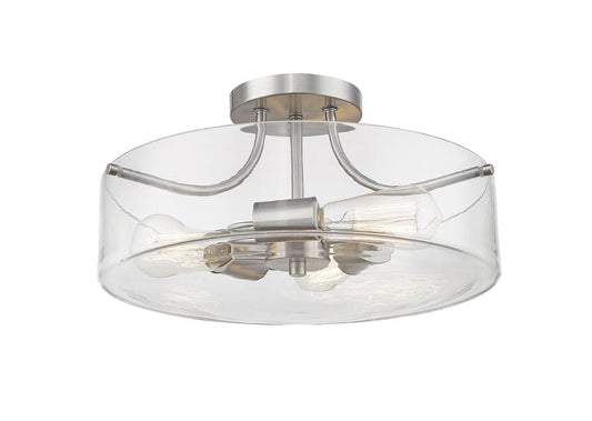 Z-Lite Delaney 15" 3-Light Brushed Nickel Semi Flush Mount With Clear Glass Shade