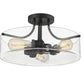 Z-Lite Delaney 15" 3-Light Matte Black Semi Flush Mount With Clear Glass Shade