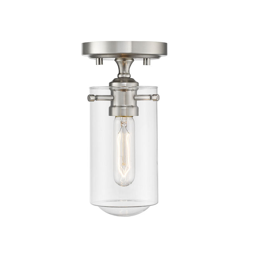 Z-Lite Delaney 5" 1-Light Brushed Nickel Flush Mount Lighting With Clear Glass Shade