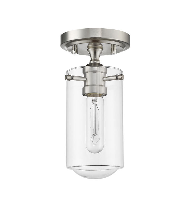 Z-Lite Delaney 5" 1-Light Brushed Nickel Flush Mount Lighting With Clear Glass Shade