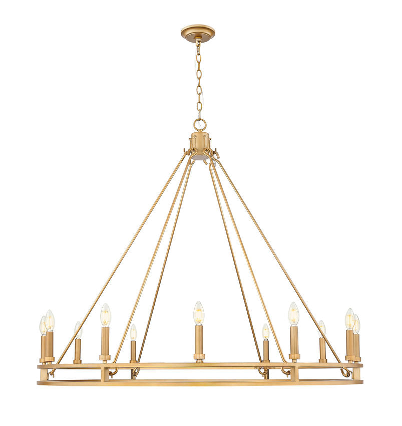 Z-Lite Dennison 12-Light Candelabra Bulb Base Signature Brass Steel Frame Chandelier