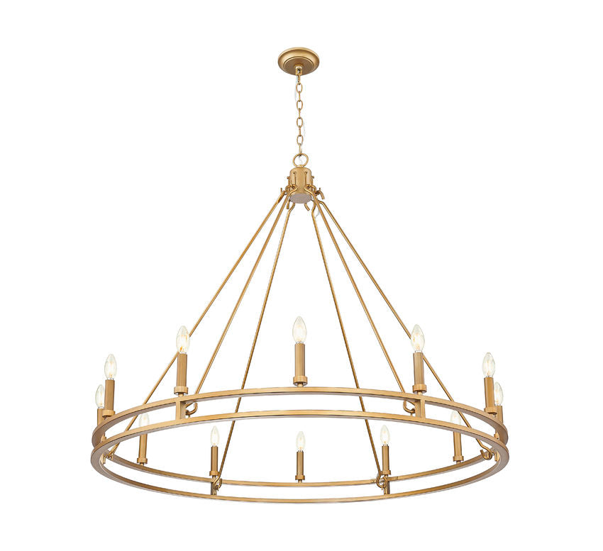 Z-Lite Dennison 12-Light Candelabra Bulb Base Signature Brass Steel Frame Chandelier
