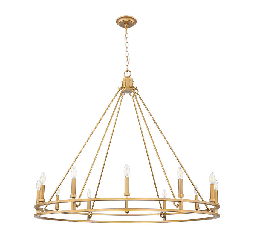 Z-Lite Dennison 12-Light Candelabra Bulb Base Signature Brass Steel Frame Chandelier