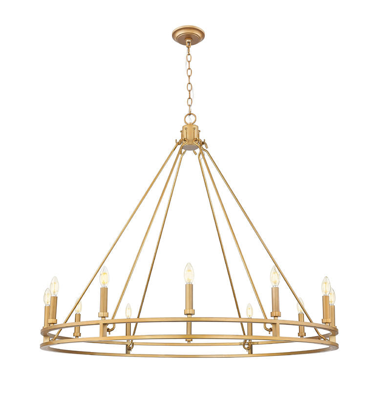 Z-Lite Dennison 12-Light Candelabra Bulb Base Signature Brass Steel Frame Chandelier