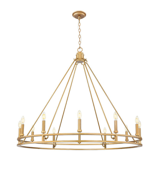 Z-Lite Dennison 12-Light Candelabra Bulb Base Signature Brass Steel Frame Chandelier