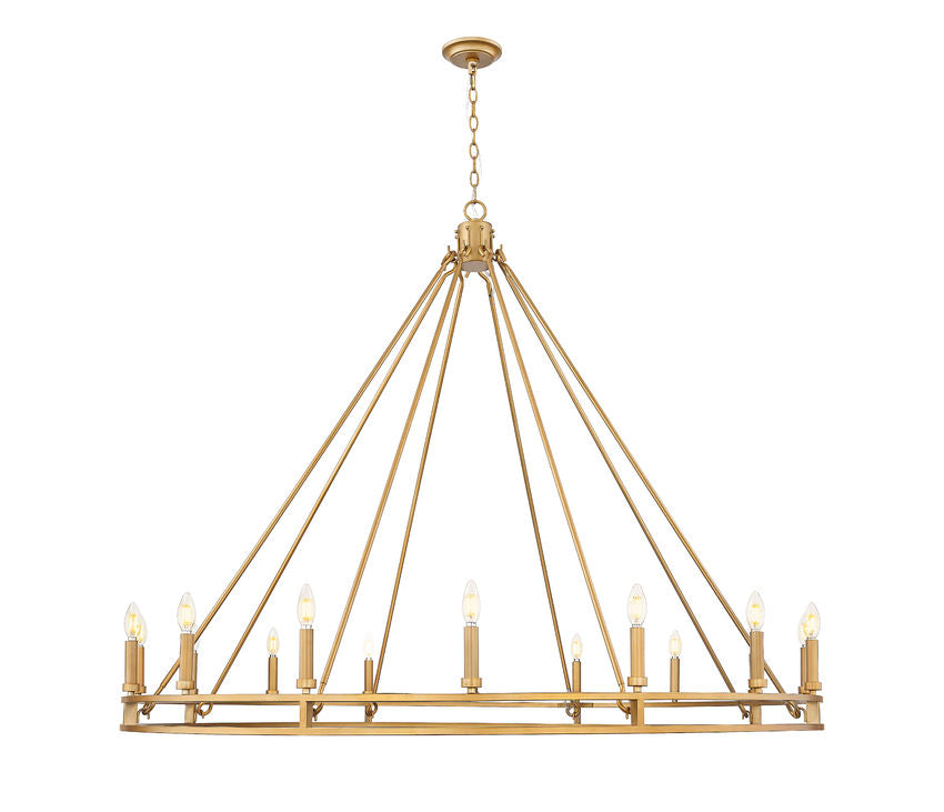 Z-Lite Dennison 16-Light Candelabra Bulb Base Signature Brass Steel Frame Chandelier