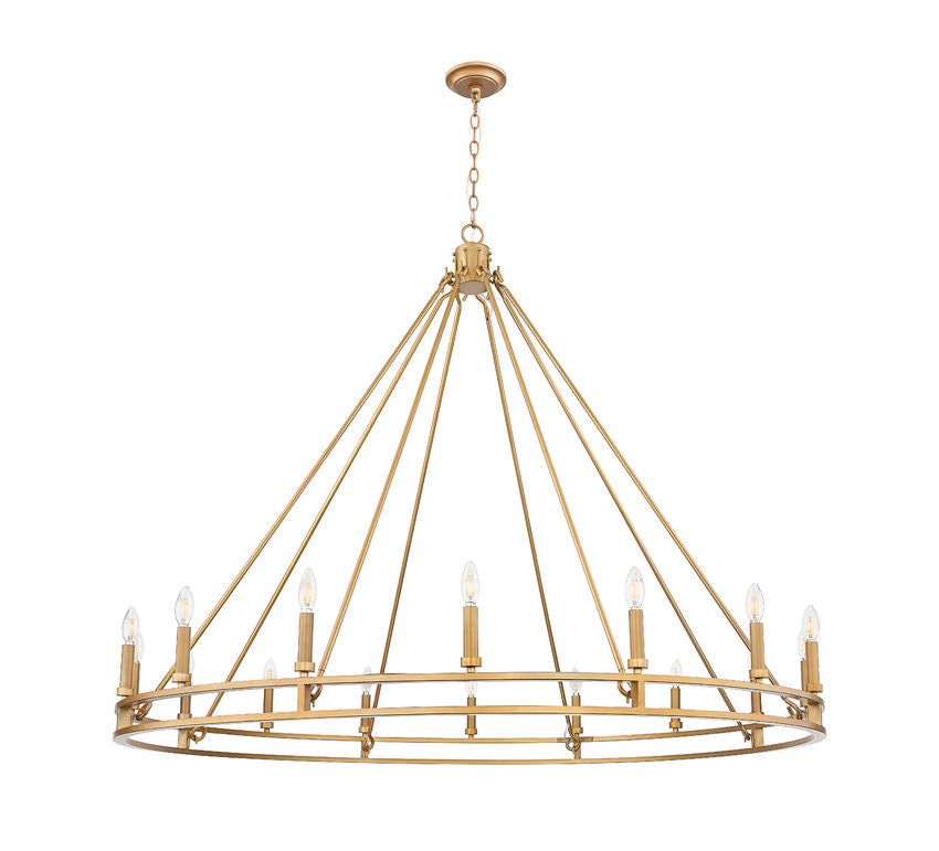 Z-Lite Dennison 16-Light Candelabra Bulb Base Signature Brass Steel Frame Chandelier