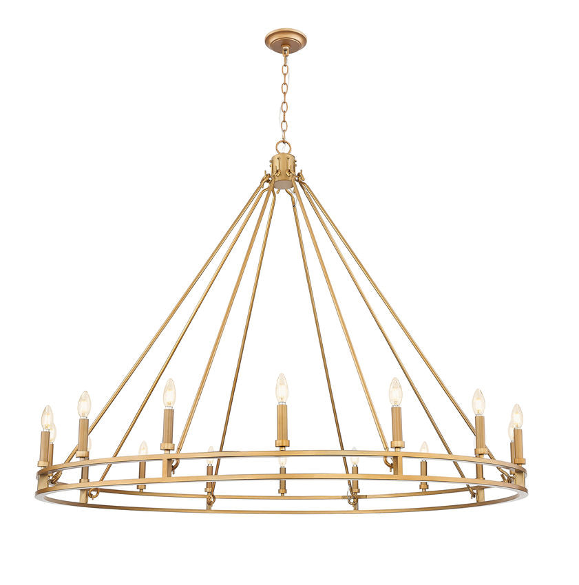 Z-Lite Dennison 16-Light Candelabra Bulb Base Signature Brass Steel Frame Chandelier