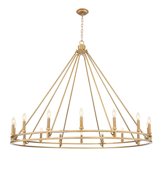 Z-Lite Dennison 16-Light Candelabra Bulb Base Signature Brass Steel Frame Chandelier
