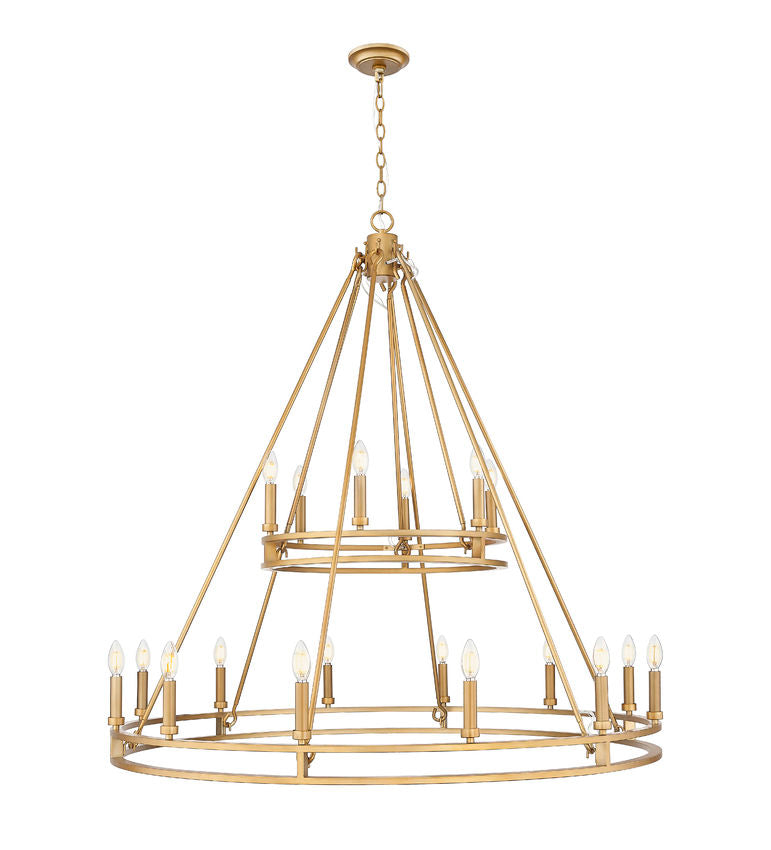 Z-Lite Dennison 18-Light Candelabra Bulb Base Signature Brass Steel Frame Chandelier