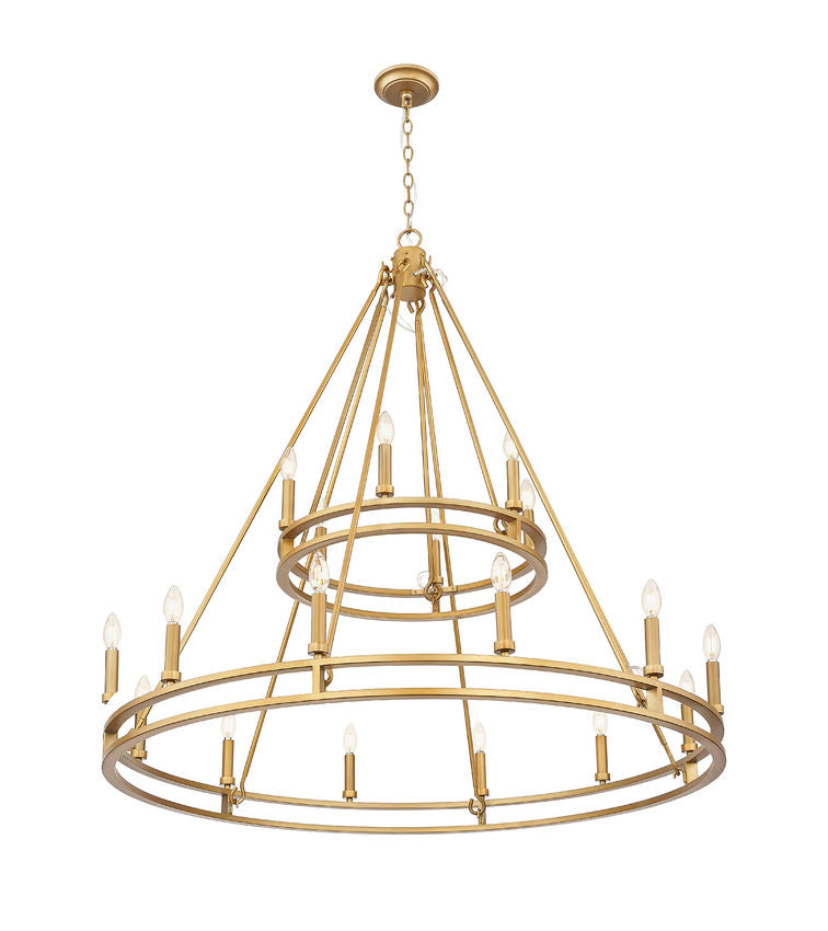 Z-Lite Dennison 18-Light Candelabra Bulb Base Signature Brass Steel Frame Chandelier
