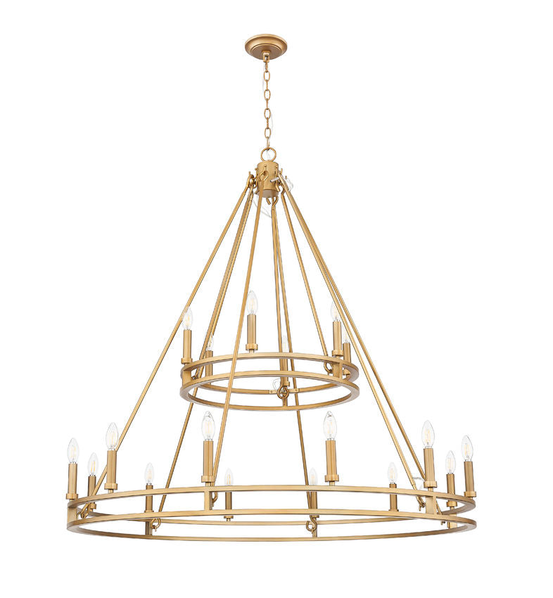 Z-Lite Dennison 18-Light Candelabra Bulb Base Signature Brass Steel Frame Chandelier