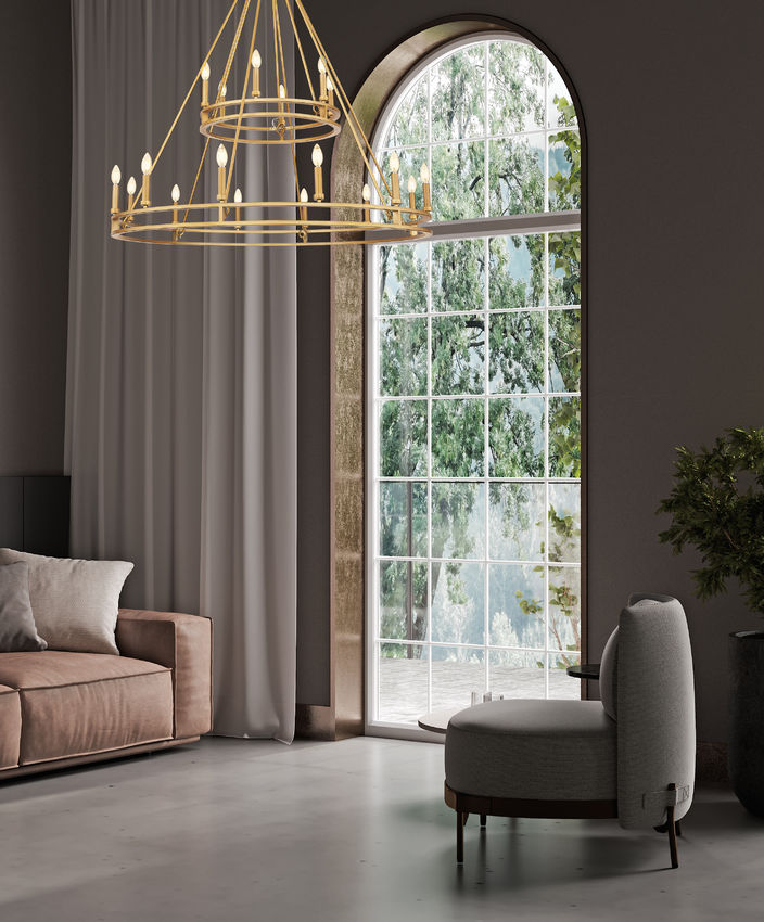 Z-Lite Dennison 18-Light Candelabra Bulb Base Signature Brass Steel Frame Chandelier