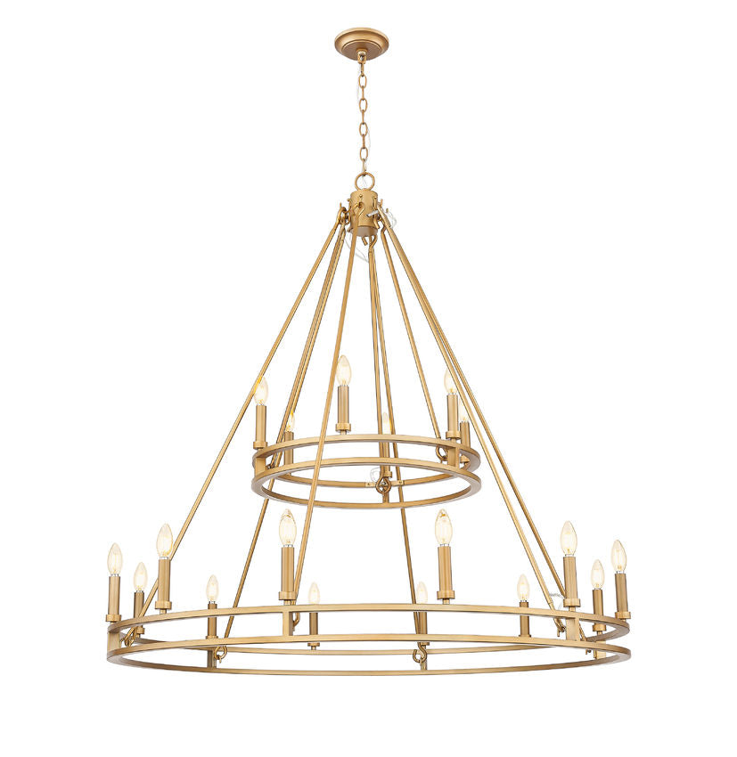Z-Lite Dennison 18-Light Candelabra Bulb Base Signature Brass Steel Frame Chandelier
