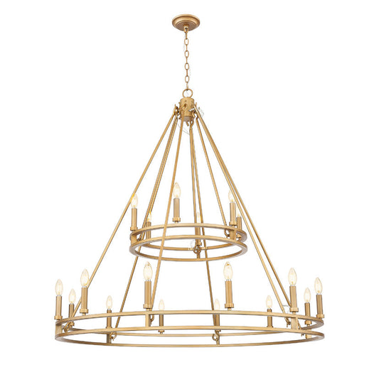 Z-Lite Dennison 18-Light Candelabra Bulb Base Signature Brass Steel Frame Chandelier
