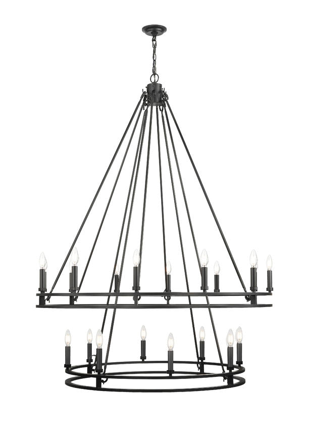 Z-Lite Dennison 20-Light Candelabra Bulb Base Matte Black Steel Chandelier