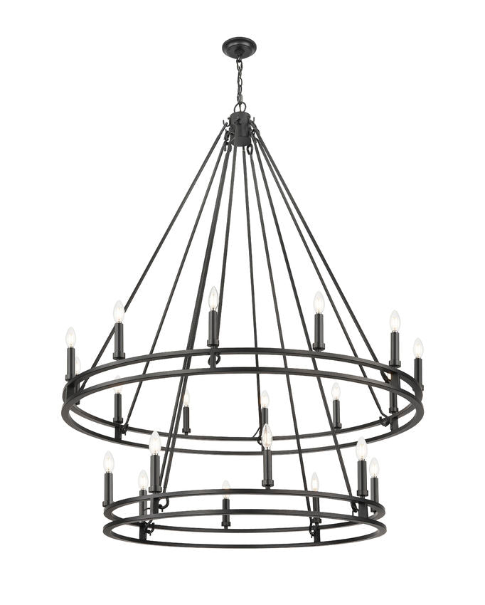 Z-Lite Dennison 20-Light Candelabra Bulb Base Matte Black Steel Chandelier