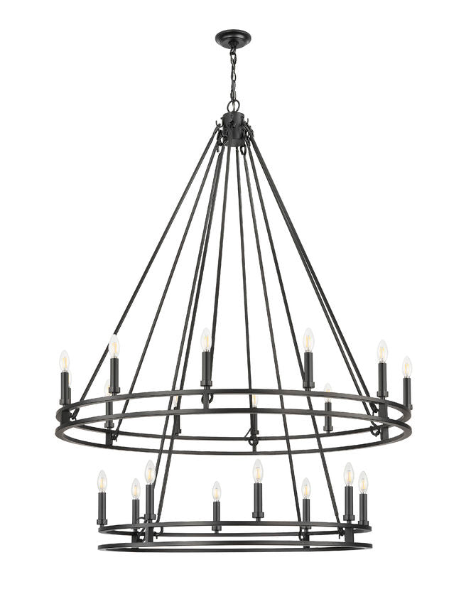Z-Lite Dennison 20-Light Candelabra Bulb Base Matte Black Steel Chandelier