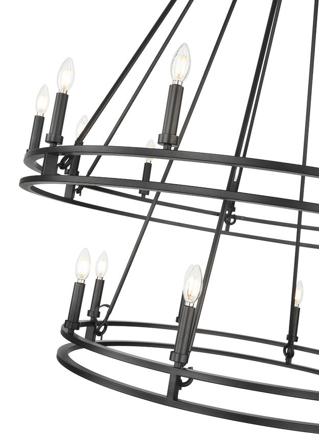 Z-Lite Dennison 20-Light Candelabra Bulb Base Matte Black Steel Chandelier