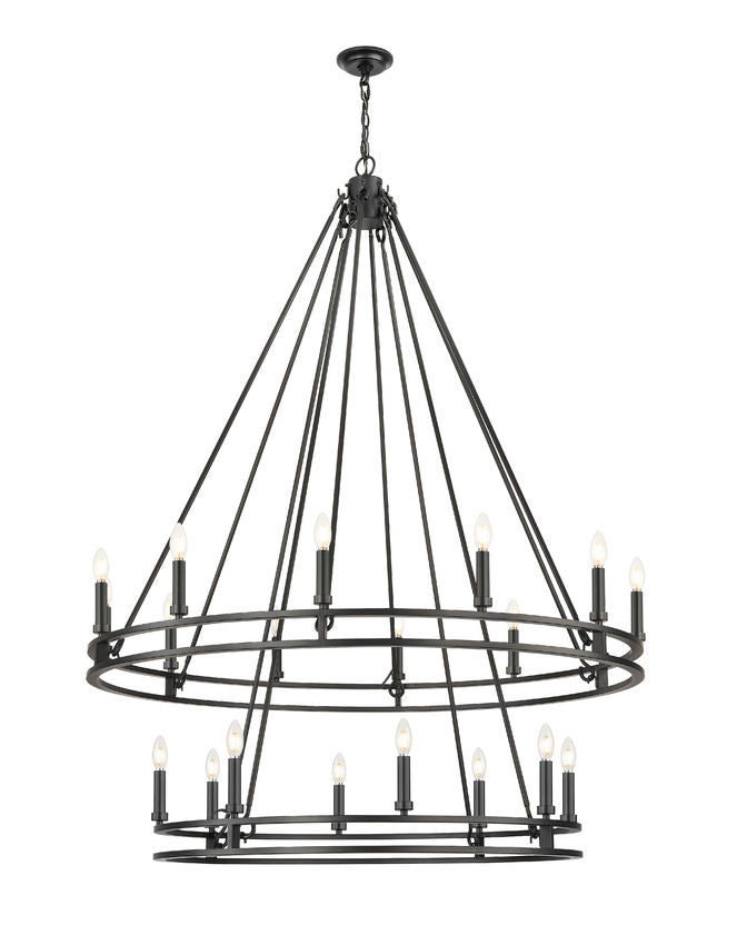 Z-Lite Dennison 20-Light Candelabra Bulb Base Matte Black Steel Chandelier