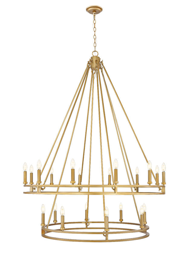 Z-Lite Dennison 20-Light Candelabra Bulb Base Signature Brass Steel Frame Chandelier