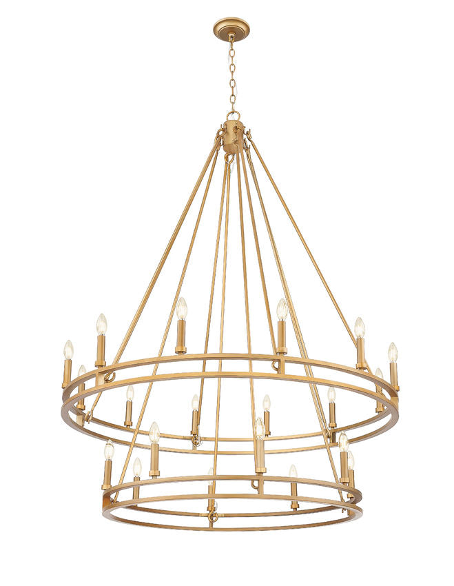 Z-Lite Dennison 20-Light Candelabra Bulb Base Signature Brass Steel Frame Chandelier