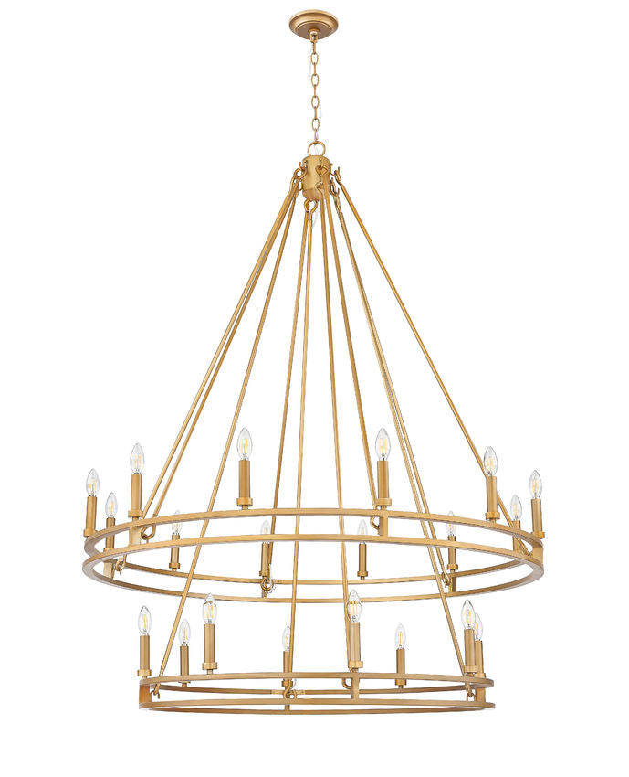 Z-Lite Dennison 20-Light Candelabra Bulb Base Signature Brass Steel Frame Chandelier
