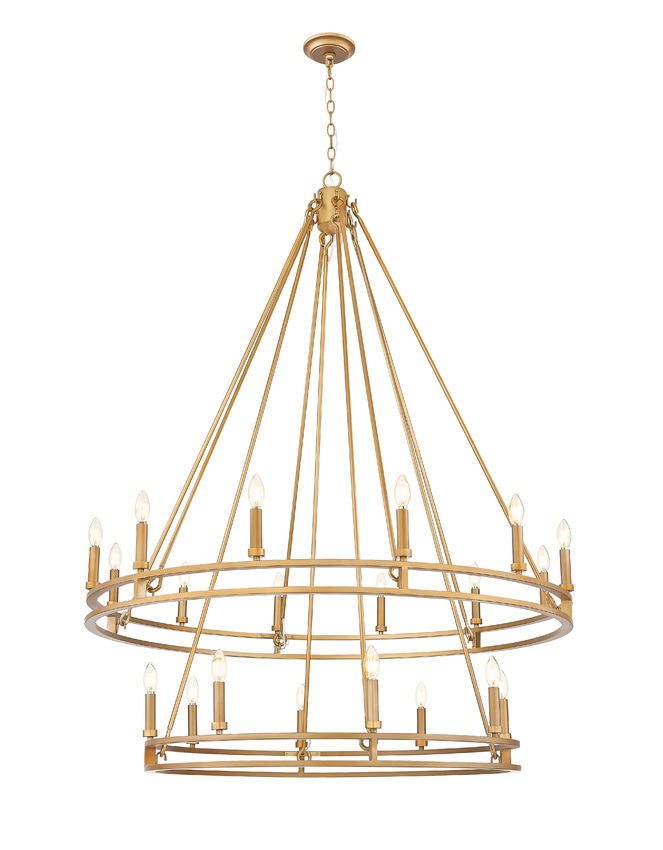 Z-Lite Dennison 20-Light Candelabra Bulb Base Signature Brass Steel Frame Chandelier