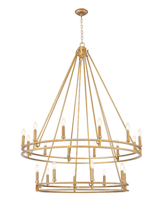 Z-Lite Dennison 20-Light Candelabra Bulb Base Signature Brass Steel Frame Chandelier