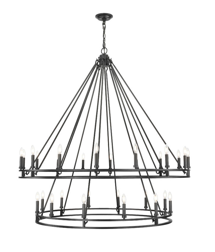 Z-Lite Dennison 28-Light Candelabra Bulb Base Matte Black Steel Chandelier