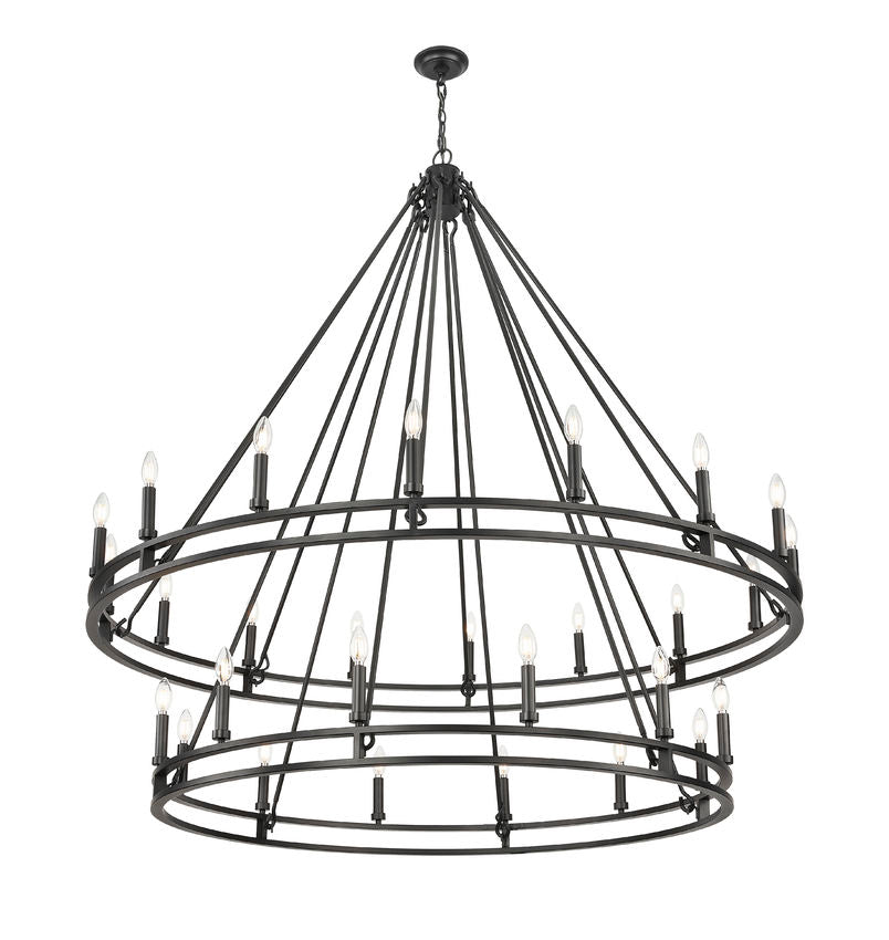 Z-Lite Dennison 28-Light Candelabra Bulb Base Matte Black Steel Chandelier