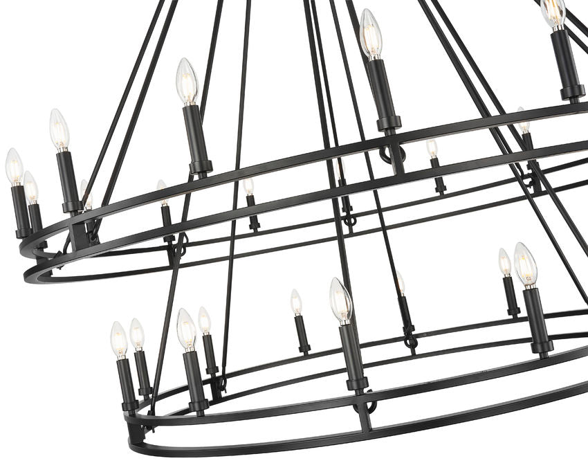 Z-Lite Dennison 28-Light Candelabra Bulb Base Matte Black Steel Chandelier
