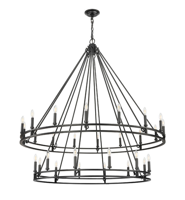 Z-Lite Dennison 28-Light Candelabra Bulb Base Matte Black Steel Chandelier