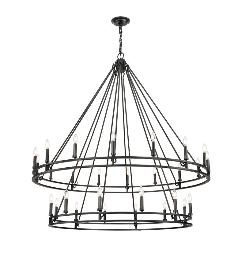 Z-Lite Dennison 28-Light Candelabra Bulb Base Matte Black Steel Chandelier
