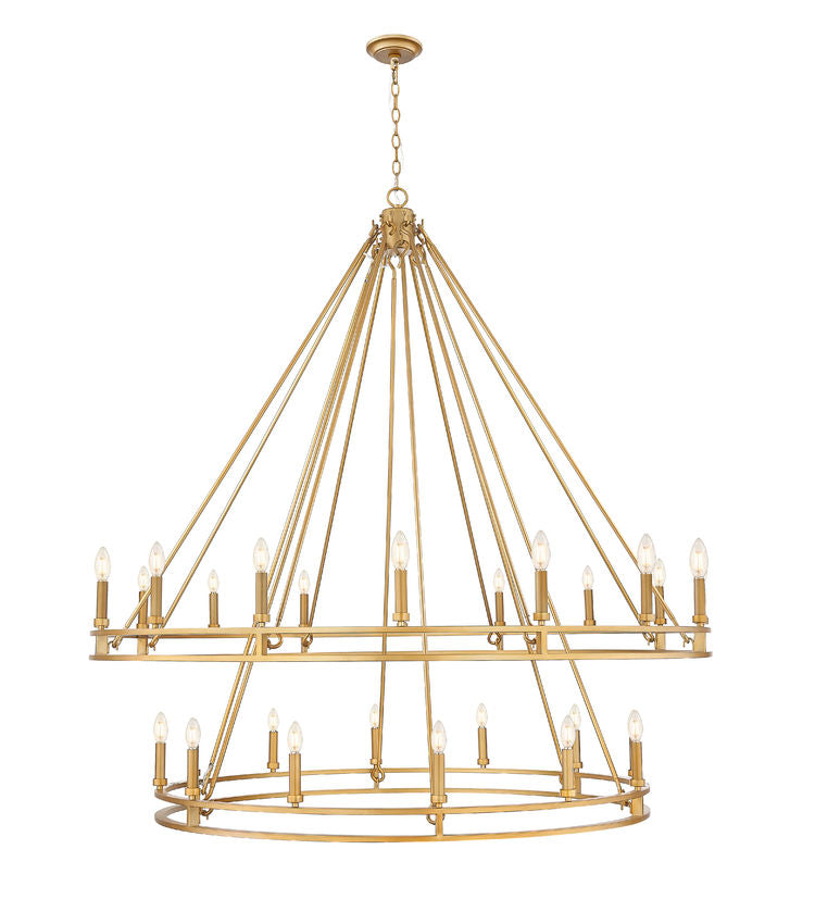 Z-Lite Dennison 28-Light Candelabra Bulb Base Signature Brass Steel Frame Chandelier