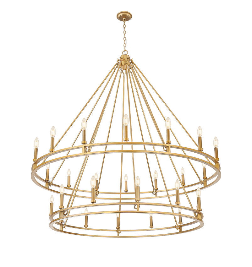 Z-Lite Dennison 28-Light Candelabra Bulb Base Signature Brass Steel Frame Chandelier
