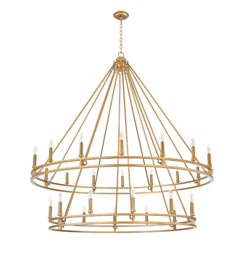 Z-Lite Dennison 28-Light Candelabra Bulb Base Signature Brass Steel Frame Chandelier